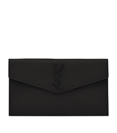 Shop Saint Laurent Leather Uptown Clutch Bag In Black
