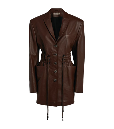 Shop The Mannei Leather Drawstring-waist Blazer Dress In Brown