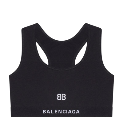 Shop Balenciaga Logo Sports Bra In Black