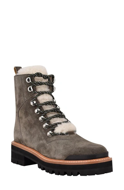 Shop Marc Fisher Ltd Izzie Genuine Shearling Lace-up Boot In Taiga/ Natural Suede