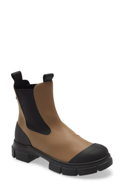 Shop Ganni Recycled Rubber Chelsea Rain Boot In Fossil