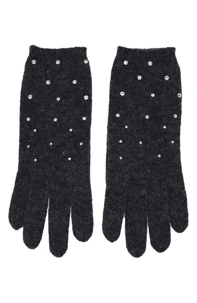 Shop Carolyn Rowan Accessories Crystal Embellished Cashmere Gloves In Heaher Charcoal