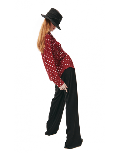Shop Comme Des Garcons Cdg Polka-dot Blouse With Ruffles In Burgundy