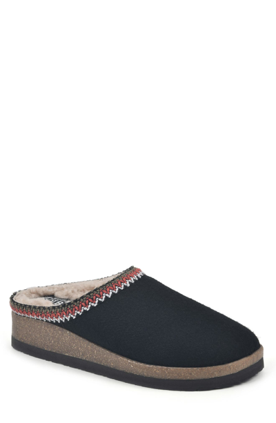 White Mountain Bundle Up Topstitched Faux Shearling Lined Mule Slipper In Black Fabric