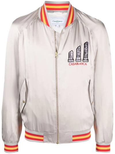 Shop Casablanca Embroidered Bomber Jacket In Grau