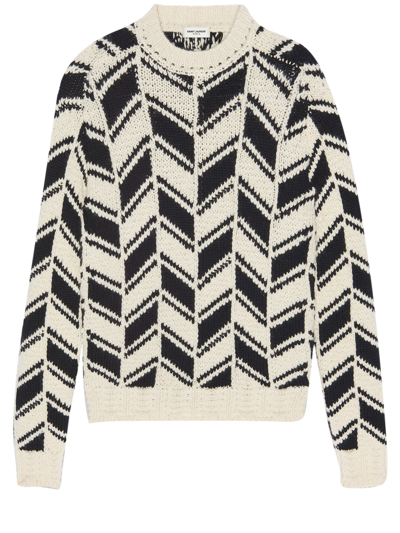 Shop Saint Laurent Sweater In Monochrome Chevron Jacquard In White