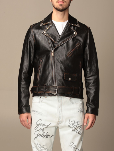 Shop Golden Goose Leather Jacket With Studs In Schwarz