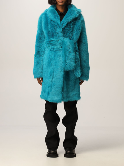 Shop Bottega Veneta Fur Coats  Women Color Gnawed Blue