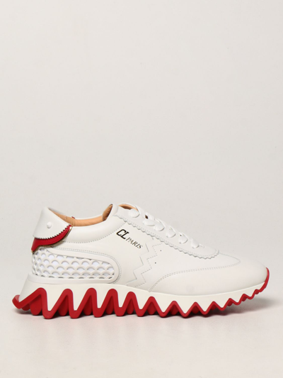 Shop Christian Louboutin Loubishark Leather Snakers In White