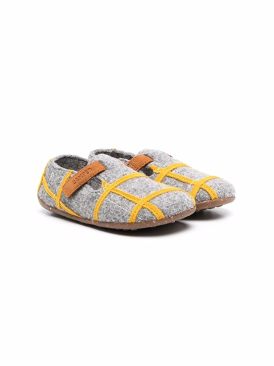 Shop Camper Check Print Wool Slippers In Grey