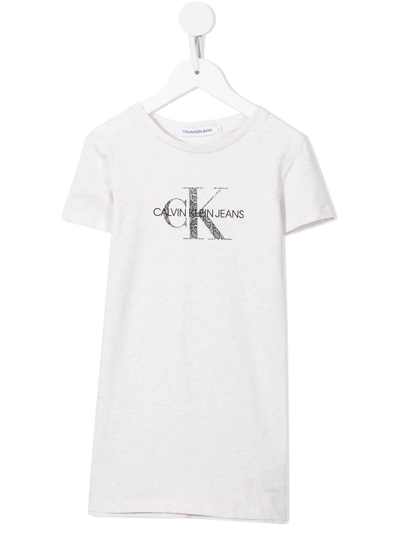 Shop Calvin Klein Logo-print T-shirt Dress In Neutrals