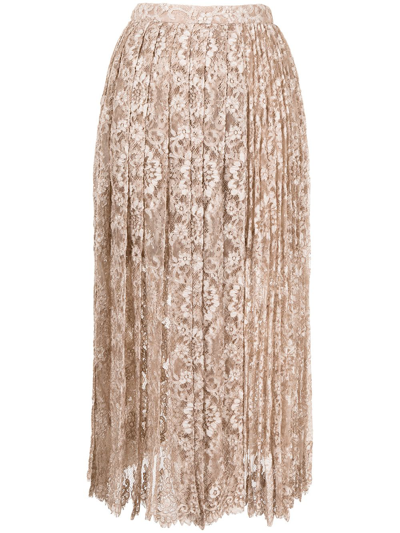 Shop Ermanno Scervino Floral-lace Pleated Skirts In Neutrals