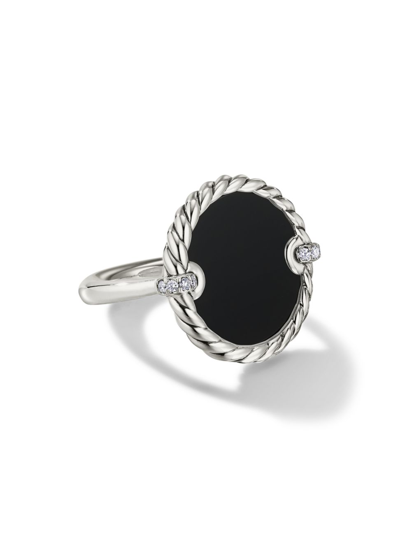 Shop David Yurman Women's Dy Elements Ring With Gemstone & Pavé Diamonds In Black Onyx