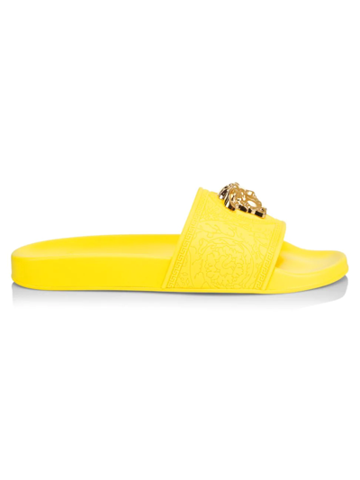 Shop Versace Women's Palazzo Pool Slides In Yellow