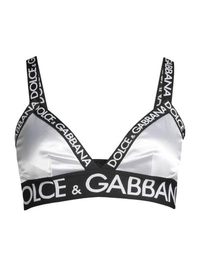 Shop Dolce & Gabbana Women's Satin Logo Triangle Bra In Optical White