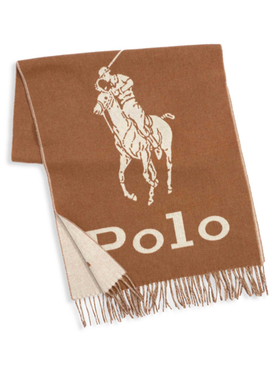 Ralph Lauren Oversized Stacked Polo Pony Jacquard Scarf In Camel | ModeSens