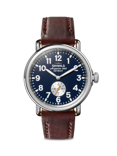 Shop Shinola Men's Runwell Sub Second Stainless Steel & Cattail Leather Strap Watch In Midnight Blue