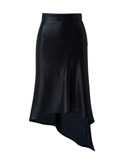 Shop Akris Women's Asymmetric Metallic Satin Midi-skirt In Deep Blue