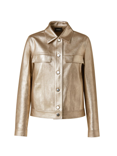 Shop Akris Pearlized Lamb Leather Jacket In Gold