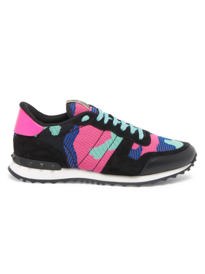 Shop Valentino Men's Rockrunner Mesh Lace-up Sneakers In Blue Pink