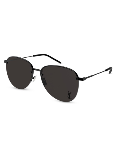 Shop Saint Laurent Men's Metal 61mm Navigator Sunglasses In Black