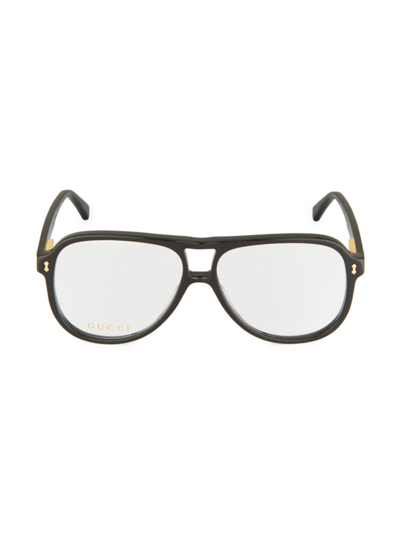 Shop Gucci Men's 57mm Navigator Optical Glasses In Black