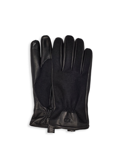 Shop Ugg Men's Wool Leather Tech Gloves In Black