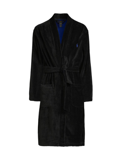 Shop Polo Ralph Lauren Men's Velour Logo Robe In Black
