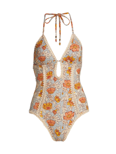 Shop Zimmermann Andie Crochet One-piece Swimsuit In Spliced