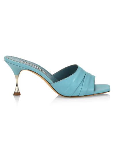 Shop Manolo Blahnik Women's Picoux 70 Leather Sandals In Blue