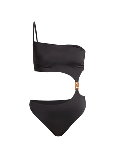 Shop Versace Women's Cutout One-shoulder One-piece Swimsuit In Black