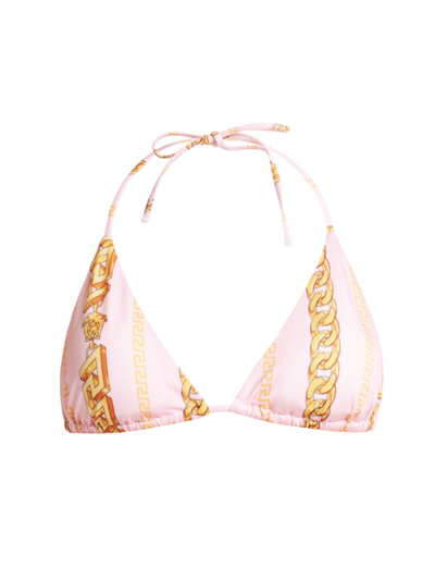 Shop Versace Women's Chain Print String Bikini Top In Candy Gold