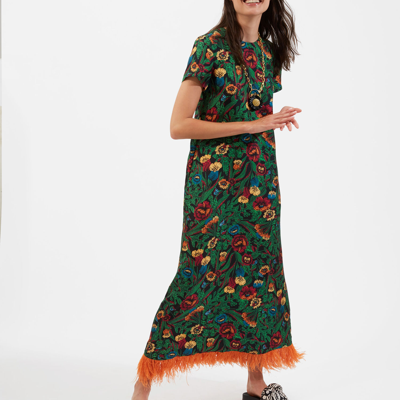 Shop La Doublej Swing Dress (with Feathers) In Night Garden