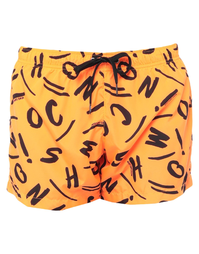 Shop Moschino Man Swim Trunks Orange Size Xs Polyester