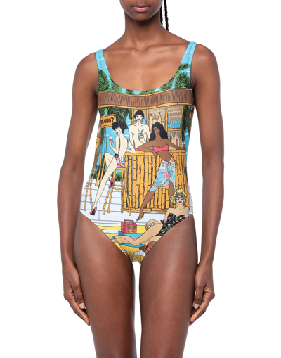 Shop Moschino Woman One-piece Swimsuit Azure Size 8 Polyester, Elastane