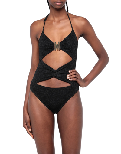 Shop Moschino Woman One-piece Swimsuit Black Size 6 Polyamide, Metallic Fiber