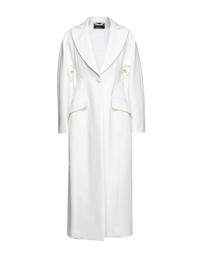 Shop Emporio Armani Woman Overcoat & Trench Coat White Size 8 Viscose, Virgin Wool, Elastane