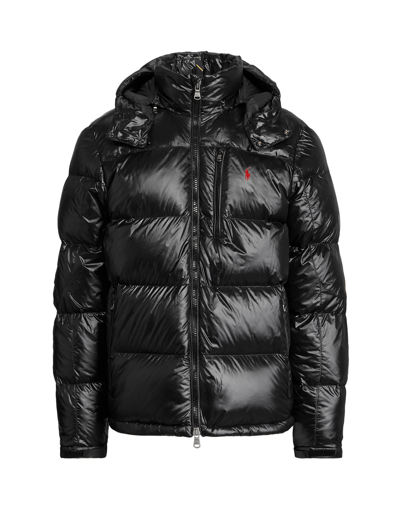 Shop Polo Ralph Lauren Man Puffer Black Size Xxl Recycled Nylon