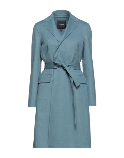 Shop Theory Woman Coat Pastel Blue Size Xs Wool, Cashmere