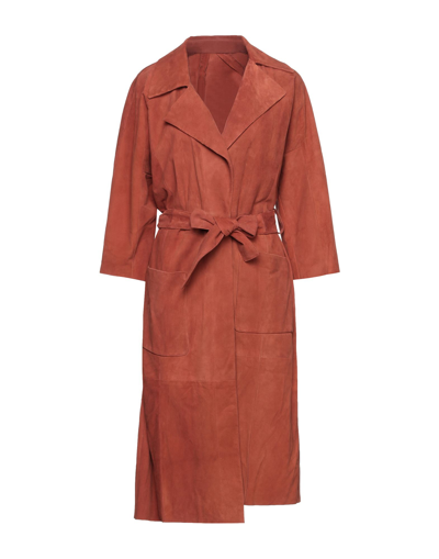 Shop Drome Woman Overcoat & Trench Coat Rust Size M Goat Skin In Red