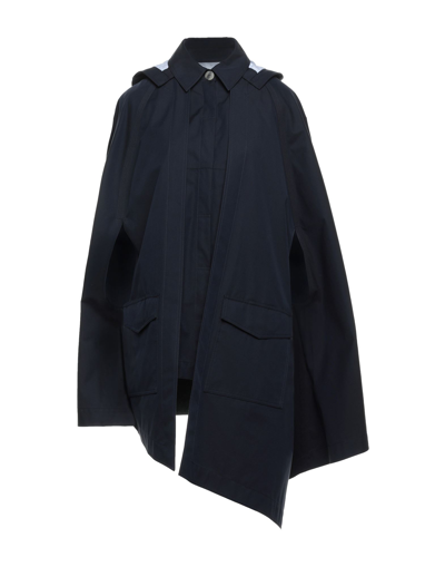 Shop Loewe Woman Overcoat Midnight Blue Size 8 Cotton, Soft Leather