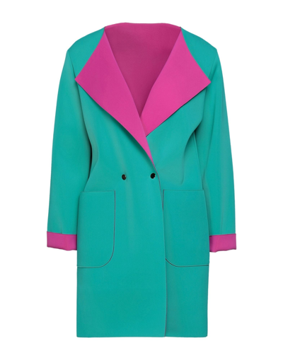 Shop Annie P . Woman Overcoat Turquoise Size 10 Polyester In Blue