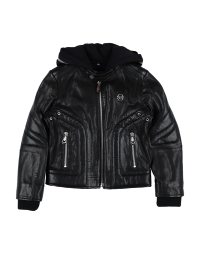 Shop Philipp Plein Toddler Boy Jacket Black Size 6 Lambskin, Cotton, Wool, Acrylic