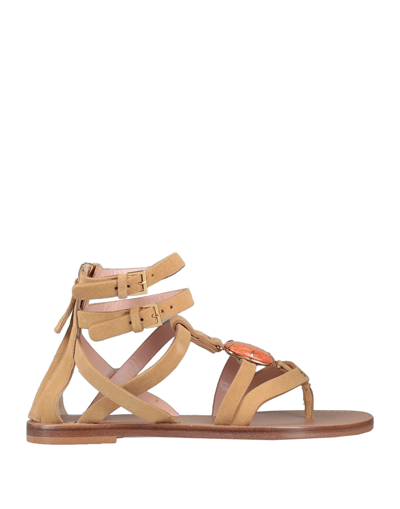 Shop Alberta Ferretti Woman Thong Sandal Sand Size 6 Soft Leather In Beige