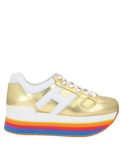 Shop Hogan Woman Sneakers Gold Size 8 Bovine Leather