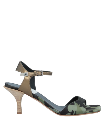 Shop Premiata Woman Sandals Military Green Size 8 Soft Leather, Textile Fibers