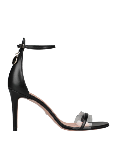 Shop Elisabetta Franchi Woman Sandals Black Size 11 Leather, Textile Fibers