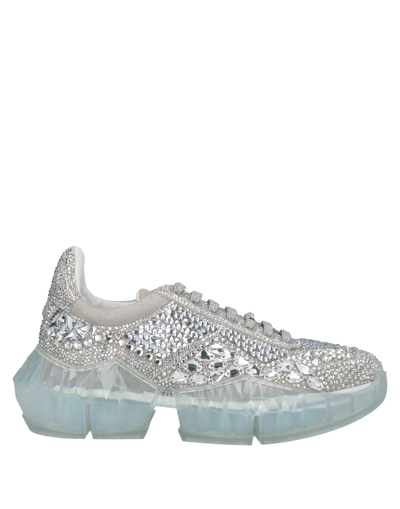 Shop Jimmy Choo Woman Sneakers Silver Size 7.5 Textile Fibers, Soft Leather, Crystal