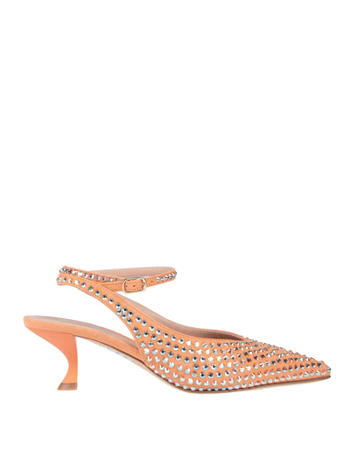 Shop Eddy Daniele Woman Pumps Apricot Size 7 Soft Leather, Swarovski Crystal In Orange