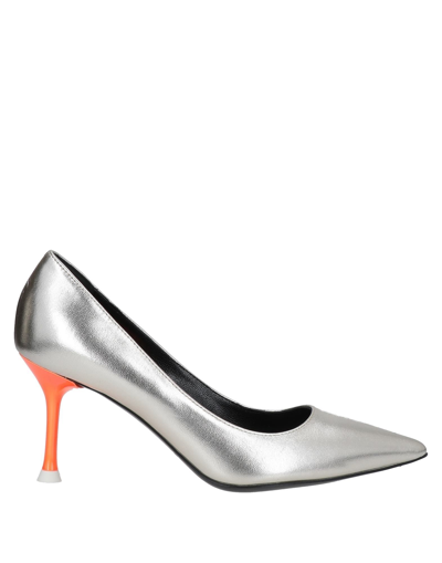 Shop Bruglia Woman Pumps Platinum Size 5.5 Soft Leather In Grey